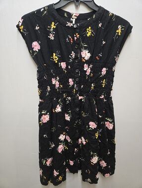 FREE PEOPLE Black Colorful Floral Print Button Down Mini Dress Size Small